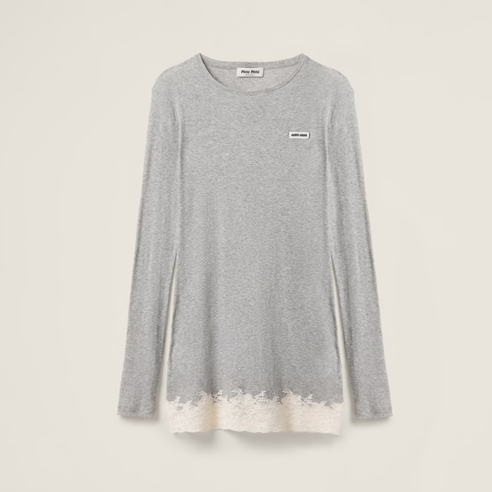 miumiu 25 Ribbed jersey and lace dress